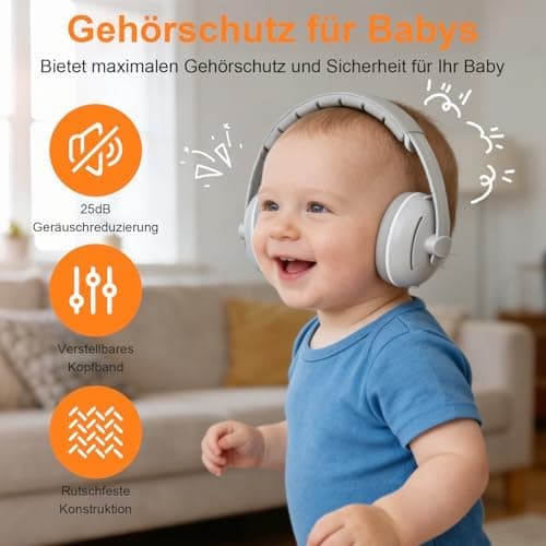 2-in-1 Gehörschutz Baby 25dB Geräuschreduktion & Verstellbares Rutschfestes KopfbandFür Babys bis 48 Monate ideal für Al