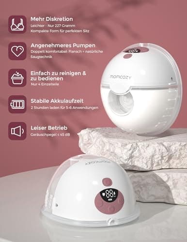 Momcozy M5 Milchpumpe Elektrisch, Tragbar Freihändig Doppelmilchpumpe, Doppelt Abgedichteter Flansch Mit 3 Modi und 9 St