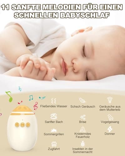 Kinderwagenschaukler White Noise Machine mit Baby Rocker - 11 Beruhigende Klänge, Wiederaufladbar & Bluetooth Funktion