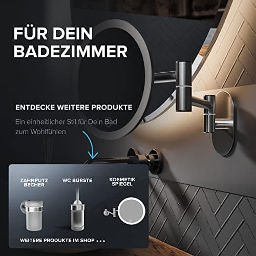 Kosmetikspiegel Vorupor Silber | mit Beleuchtung | wiederaufladbar | im Badezimmer | 5fach Vergrößerungsspiegel | Schmin
