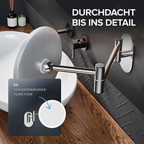 Kosmetikspiegel Vorupor Silber | mit Beleuchtung | wiederaufladbar | im Badezimmer | 5fach Vergrößerungsspiegel | Schmin