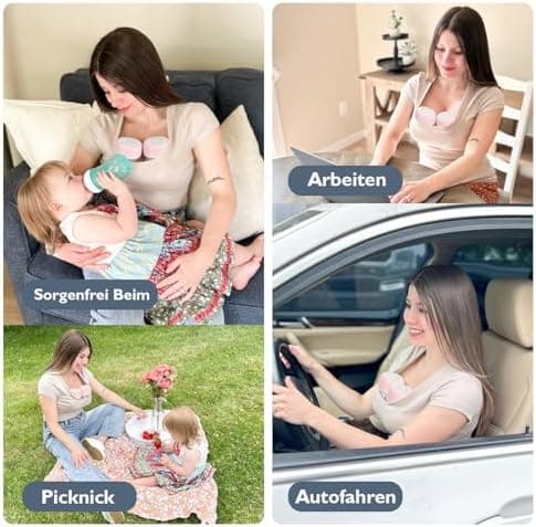 MOMMED Elektrische Milchpumpe MY-385, Doppel Freihändig, 4 Modi & 12 Stufen, Auslaufsicheres Design