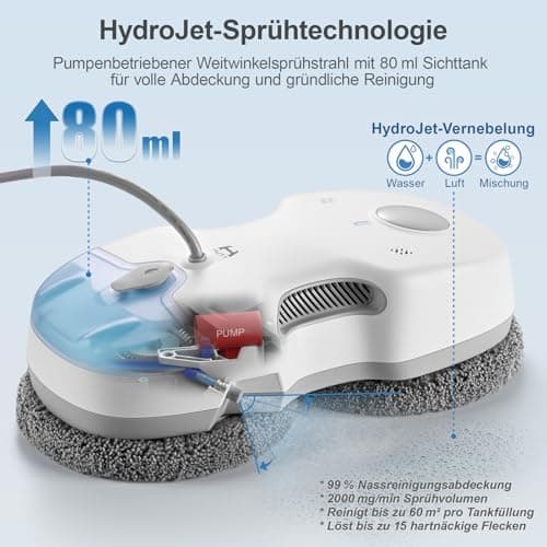 Hutt S7 Fensterputzroboter - 5500 Pa Saugkraft, 3D Schwebepad, 80 ml Tank, 8× Reinigungslappen
