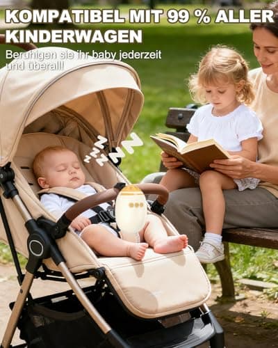 Kinderwagenschaukler White Noise Machine mit Baby Rocker - 11 Beruhigende Klänge, Wiederaufladbar & Bluetooth Funktion
