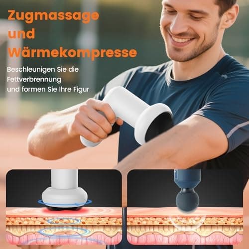 Anti-Cellulite Massagegerät - Elektrisch Akku-Lymphdrainage mit Heizung - 5 Massageköpfe - 6 Intensitätsstufen & 3 Massa