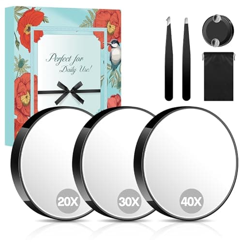 MIYADIVA 20X 30X 40X Vergrößerungsspiegel Set für Frauen - Reise, Bad und Zuhause mit Saugnapf, 9cm Kleiner Spiegel und