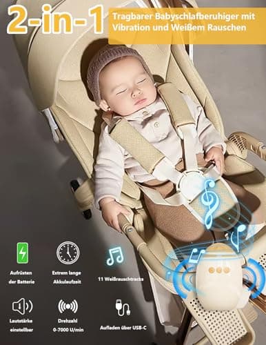 Kinderwagenschaukler Wiederaufladbar | 0-7000 U/min Schaukelintensität | Timer Funktionalität | Universell für Kinderwag