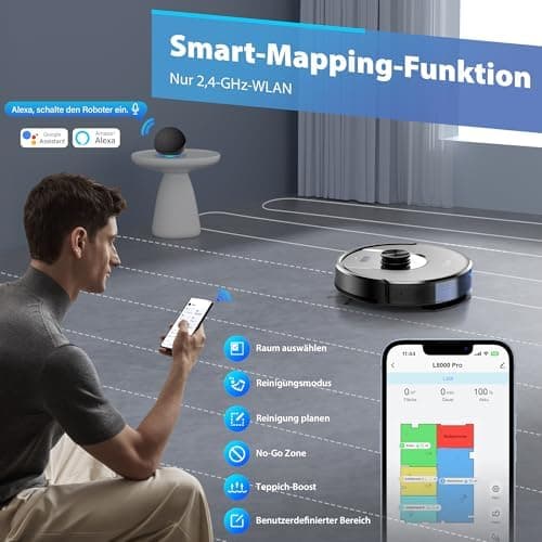 Tikom L8000 Pro - 6000PA Staubsauger Robot mit LiDAR-Navigation und 150Min Einsatzzeit für Saubere Tierhaare, Teppiche u