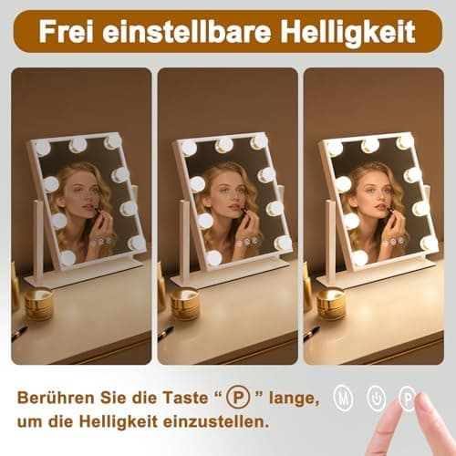 Hollywood-Spiegel mit Beleuchtung - Vanity Mirror 9 LED - 360° Drehung -Touch Dimmbar - Perfekter Schminkspiegel für den