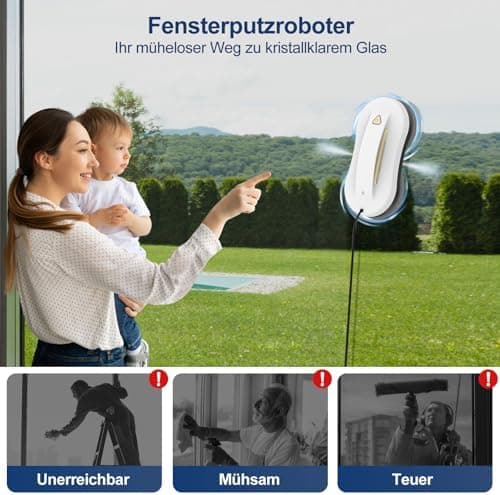 Elektrischer Fensterputzer mit Doppelsprühfunktion - Automatischer Fensterreiniger Roboter für Innen- & Außenfenster, Fe