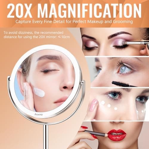 Auxmir 20faches Vergrößerungsmittel-Spiegel & 1faches Makeupspiegel für Kosmetik & Rasieren - drehbar 360° - abnahmbar f