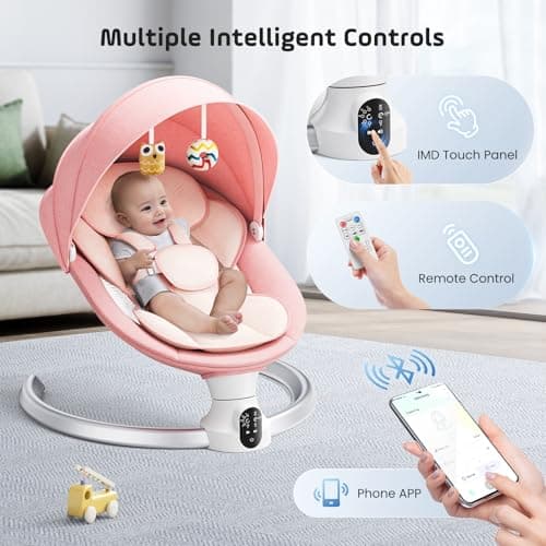 BlundiQue Elektrische Babywippe mit 5 Schaukelgeschwindigkeiten & Timing-Funktion, für Babys ab 0-9 kg, inkl. Fernbedien