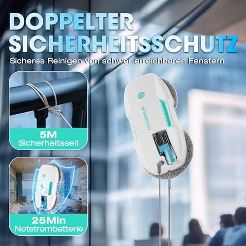 HAUSHOF Elektrischer Fensterputzer, 3800PA Mit Sprühfunktion & Intelligentem Navigation, Fernbedienung, Für Innen- & Auß