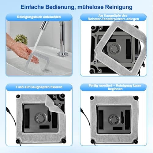 Robofun Fensterputzroboter Reinigungstuch W36D, 6 Stück, Wiederverwendbar, Quadratischer Mikrofaser Pad, Ideal für Fenst