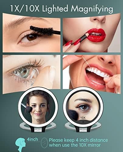 FASCINATE 10X/1X Doppelseitig Vergrößerungsspiegel mit Beleuchtung für Makeup-Enthusiastinnen bei der Zuhause-Vorbereitu
