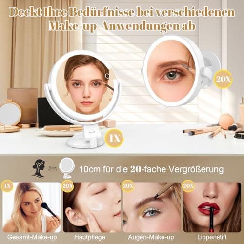 Robofun Kosmetikspiegel 20-fach mit Beleuchtung für Women beim Make-up Vorbereiten in der Baderoom 25CM Hochstellbar
