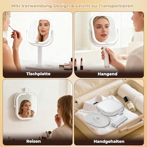 Schminkspiegel mit Beleuchtung 20fach Vergrößerung Abnehmbar 3 Farben Dimmbar