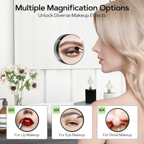 MIYADIVA 20X 30X 40X Vergrößerungsspiegel Set für Frauen - Reise, Bad und Zuhause mit Saugnapf, 9cm Kleiner Spiegel und