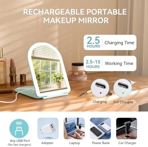 BESTOPE PRO Kosmetikspiegel mit LED-Beleuchtung für Zuhause und Reise | 10-Fach Vergrößerung, 3 Dimmbare Farblichter, Wi