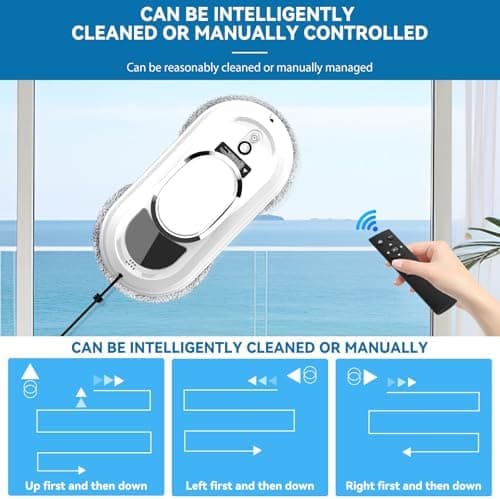 5600Pa Elektrischer Fensterreiniger mit Kantenerkennung für innen- und außen,Automatischer Fensterputzroboter,10-Tuch-S