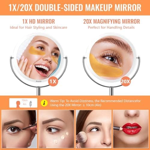 Auxmir 20faches Vergrößerungsmittel-Spiegel & 1faches Makeupspiegel für Kosmetik & Rasieren - drehbar 360° - abnahmbar f