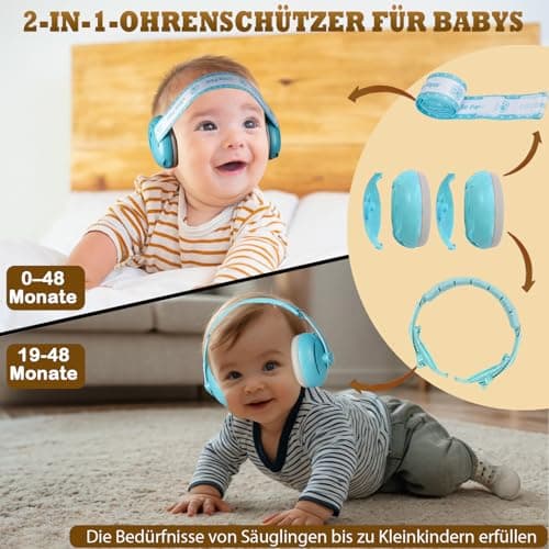 2-in-1 Gehörschutz für Babys & Kleinkinder - Lärmschutz-Kopfhörer mitANTI-SLIP-Kopfband & Verständnisverbesserter Sprach