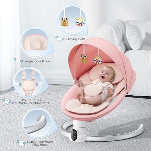 BlundiQue Elektrische Babywippe mit 5 Schaukelgeschwindigkeiten & Timing-Funktion, für Babys ab 0-9 kg, inkl. Fernbedien