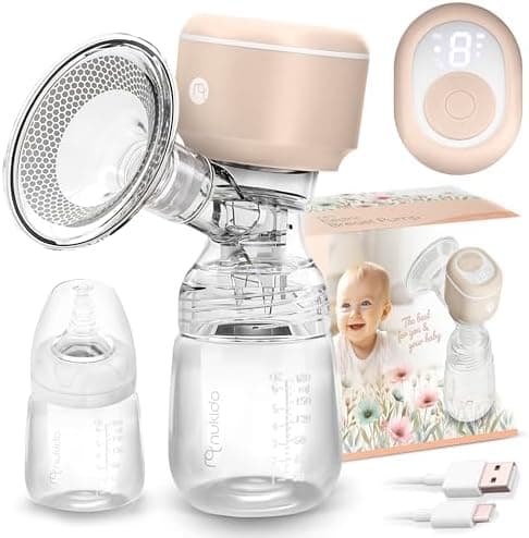 Nukido Milchpumpe Elektrisch - Elektrisch, 3 Modi, tragbar, LED-Anzeige, BPA-Frei, Silikon, Beige, Gold, Futtermilch-Spü
