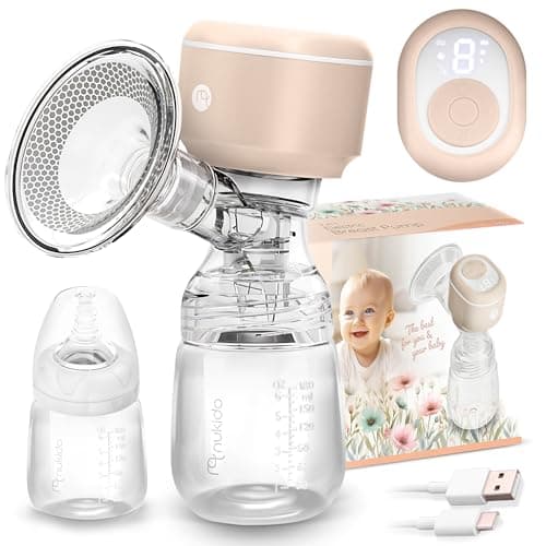 Nukido Milchpumpe Elektrisch - Elektrisch, 3 Modi, tragbar, LED-Anzeige, BPA-Frei, Silikon, Beige, Gold, Futtermilch-Spü