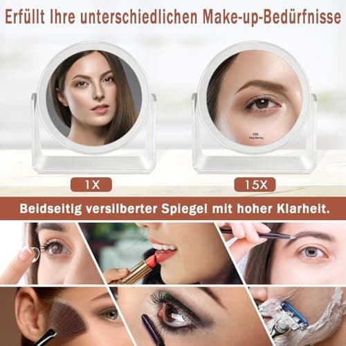 Kosmetikspiegel High Definition mit 1X/15X Vergrößerung für Schminken und Gesichtspflege
