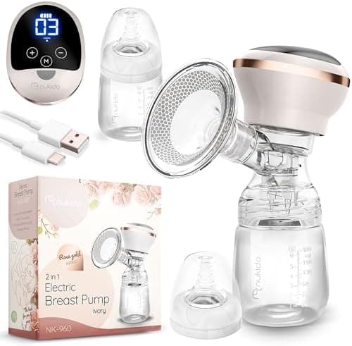 Nukido Milchpumpe Elektrisch - Elektrisch, 3 Modi, tragbar, LED-Anzeige, BPA-Frei, Silikon, Beige, Gold, Futtermilch-Spü