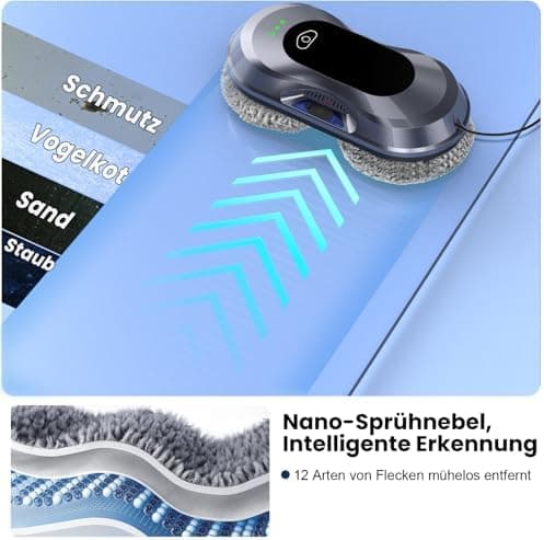 Fensterputzroboter 2025 - 6000Pa Doppeldüsen-Sprühfunktion, Kanten Erkennung und Stromausfallschutz für Fenster/Fliesen