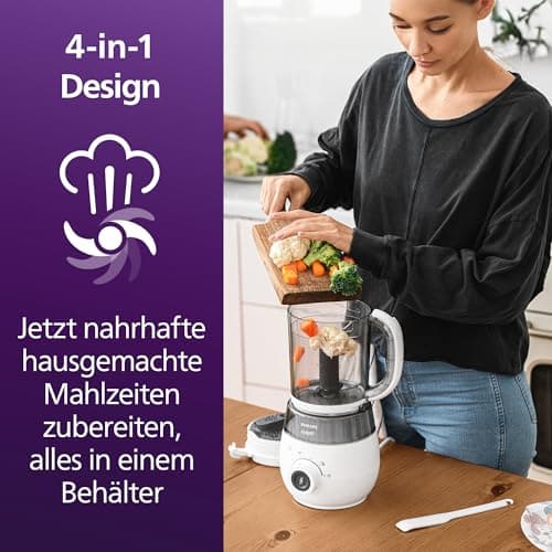 AVENT 4-in-1 Dampfgarer mit Mixer Premium für Babynahrung, Dampfgaren, Pürieren, Auftauen und Aufwärmen, spülmaschinenfe
