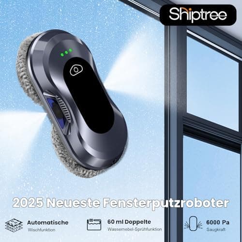 Fensterputzroboter 2025 - 6000Pa Doppeldüsen-Sprühfunktion, Kanten Erkennung und Stromausfallschutz für Fenster/Fliesen