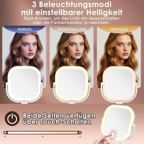 Kosmetikspiegel mit Beleuchtung 10X Vergrößerungsspiegel für Make-up Professionals, 360° Drehbar und Abnehmbar mit Dimmb