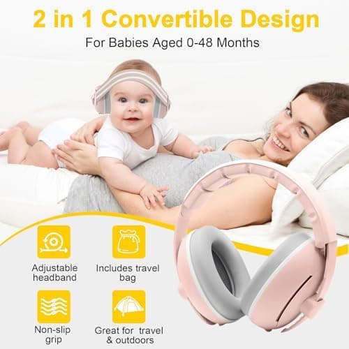 Robofun 2-in-1 Gehörschutz für Baby-Kopfhörer - Lärmschutz für neugeborene Ohren & Verstellbares Kopfband - Baby-Gehörsc