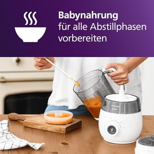 AVENT 4-in-1 Dampfgarer mit Mixer Premium für Babynahrung, Dampfgaren, Pürieren, Auftauen und Aufwärmen, spülmaschinenfe