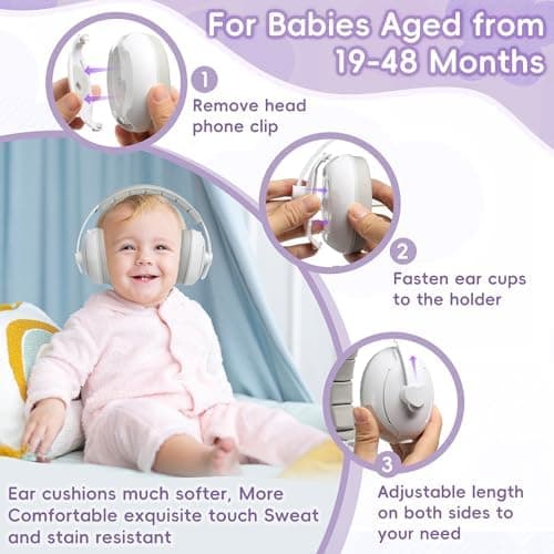 Hörschutz für Baby 2-in-1 Kopfhörer Lärmverstärkung 25dB - Passend für Babys bis 48 Monate mit verstellbarem Kopfband un