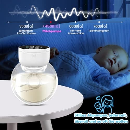 Elektrische Milchpumpe Freihändig Tragbar | 3 Modi 9 Stufen | Ultra-Leise LED-Display | 180ml Milchauffangbehälter | Dis