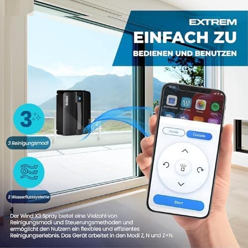 Wind X3 Fensterputzroboter - Intelligenter Sprüheroboter für Glasflächen, geeignet für Innen- und Außenseitern, ohne Rah