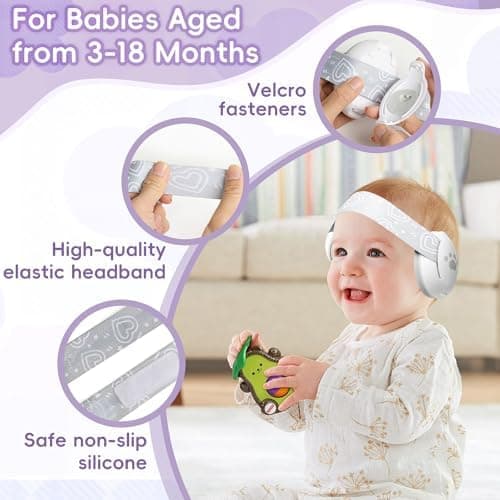 Hörschutz für Baby 2-in-1 Kopfhörer Lärmverstärkung 25dB - Passend für Babys bis 48 Monate mit verstellbarem Kopfband un