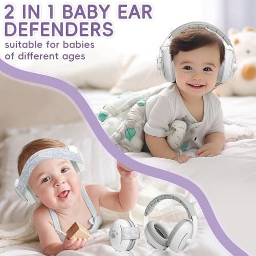 Hörschutz für Baby 2-in-1 Kopfhörer Lärmverstärkung 25dB - Passend für Babys bis 48 Monate mit verstellbarem Kopfband un