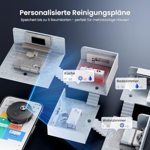 Proscenic Q8 Saugroboter Laser Navigation Steuerung über APP Leistungsstarker Staubsauger mit Wischfunktion Böden und Te