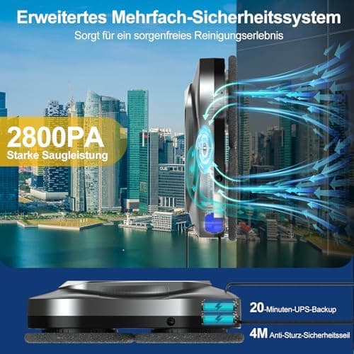 Intelligenter Fensterputzroboter, automatischer Fensterputzer mit Fernbedienung und App, grau  
Elektrischer Fensterputz
