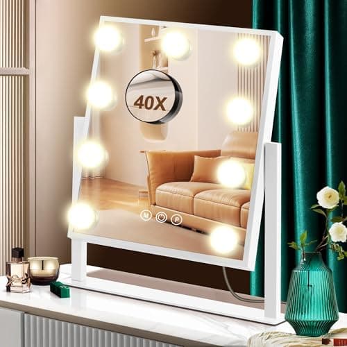 Schönheitsspiegel mit Beleuchtung 30x36 cm 9 LED Lichtmodi 40-fach Vergrößerung Schlafzimmer Schminktisch
| Hollywood S