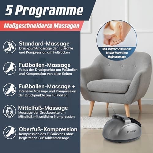 FußMassagegerät für Sportliebhaber mit 9 Intensitätsstufen bis Schuhgröße 44
| Energiesparnder FußMassagegerät mit Komp