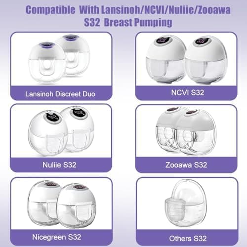 S32 Milchpumpen-Ersatzteile Kompatibel mit Nuliie 32, Lansinoh Discreet Duo & NICEGREEN Life - Flansch, Ventile, Membran