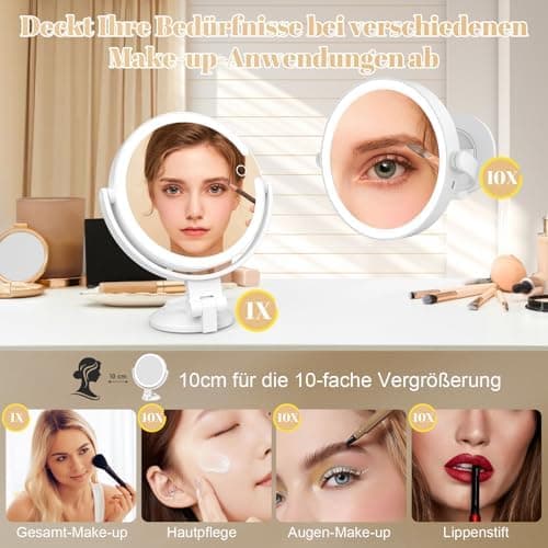 Robofun Kosmetikspiegel 10-fache Vergrößerung mit Beleuchtung für professionelle Make-up-Anwendungen
| Robofun Dimmbare