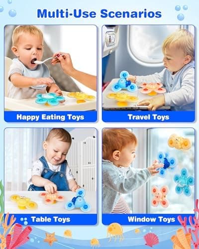 Saugnapf Spinner Spielzeug für Baby - 4 Stück Sensorik Spielzeug - Weihnachten Geburtstag Geschenke für Kleinkinder
