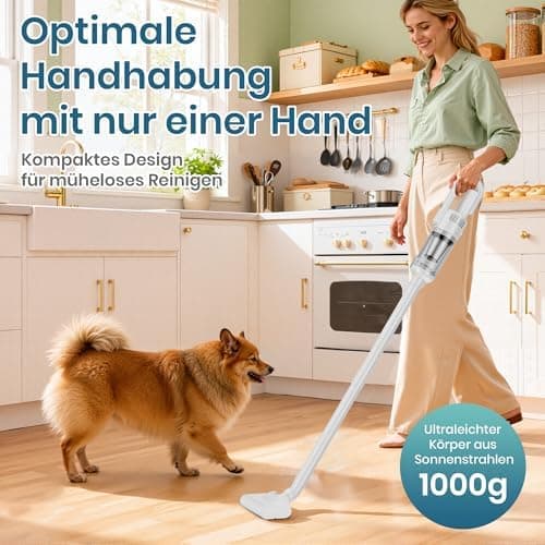 Akku Staubsauger Kabellos mit 6000Pa Saugkraft für Hartböden und Teppiche